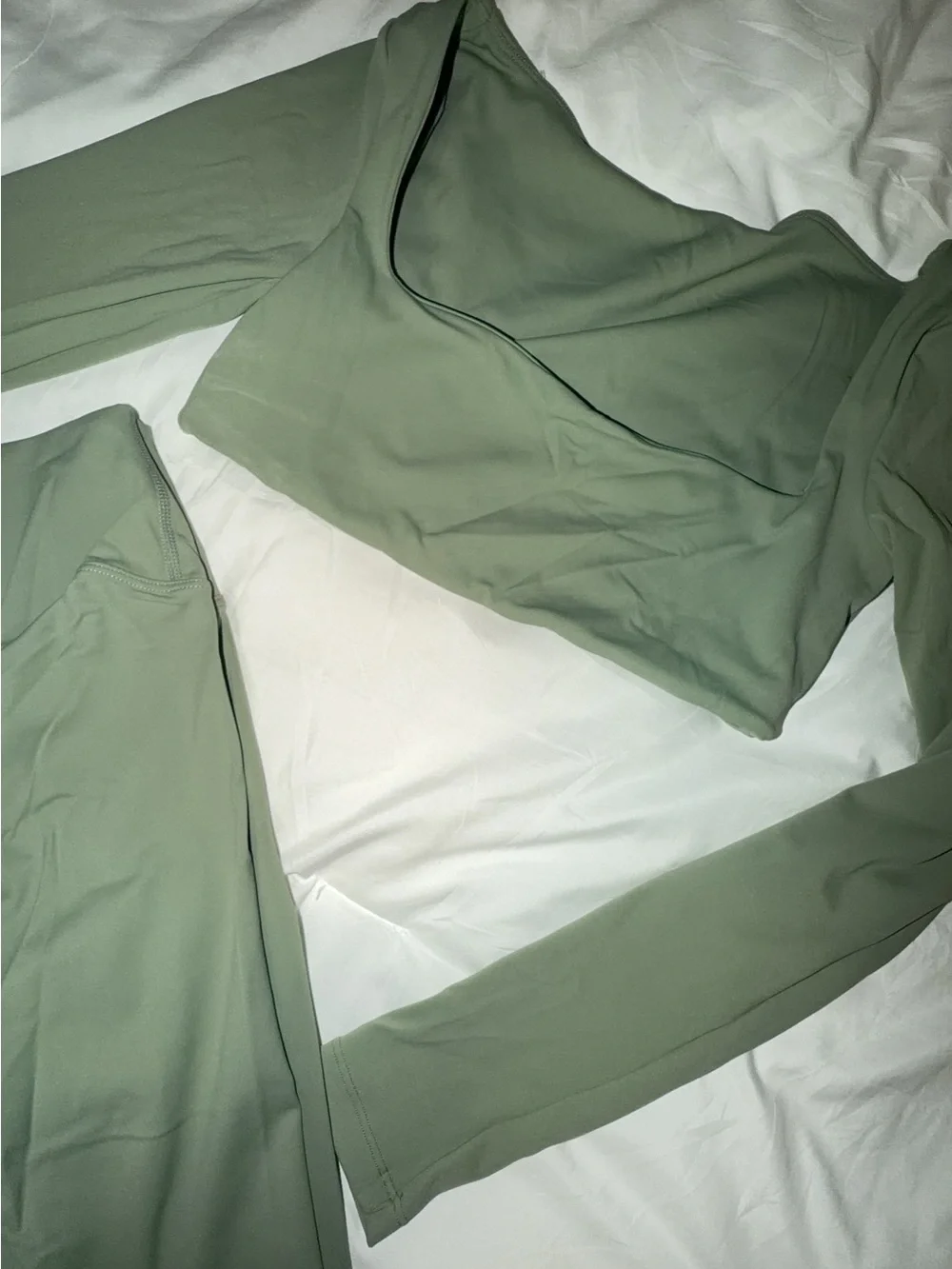 Sage Green One-Shoulder Crop Top & High-Waist Pants Set